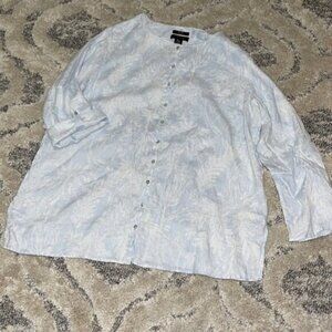 Tahiti Pure Linen Floral  Button Front Blouse
